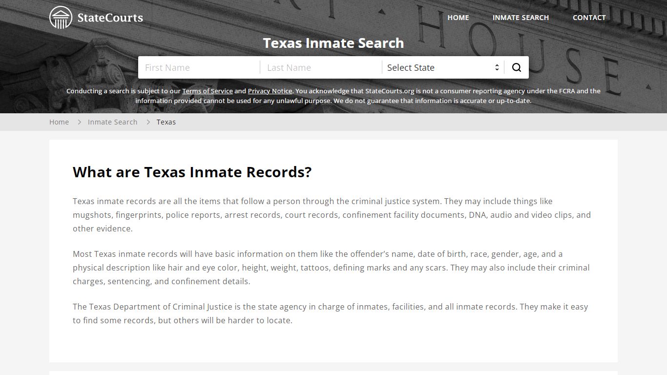 Texas Inmate Search, Prison and Jail Information - StateCourts