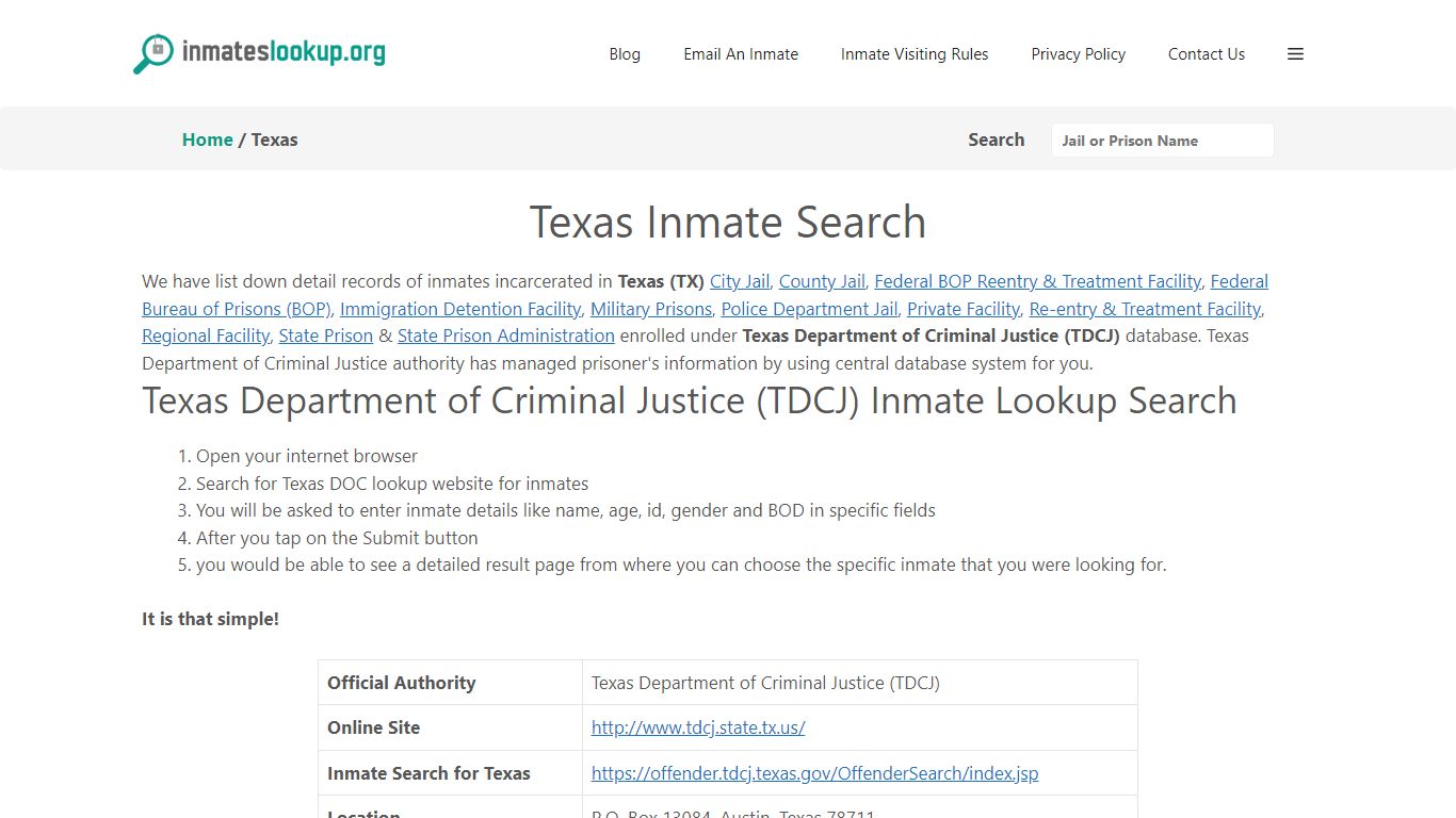 Texas Inmate Search - Inmates lookup